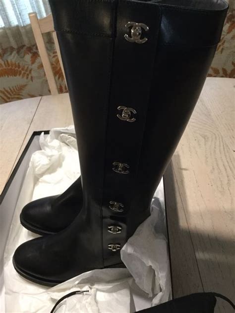 chanel riding boots for sale|chanel black canvas heel boots.